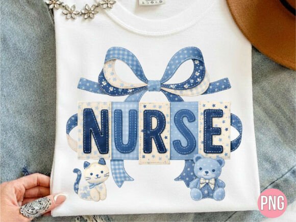 Blue Patchwork Nurse Bear Cat PNG