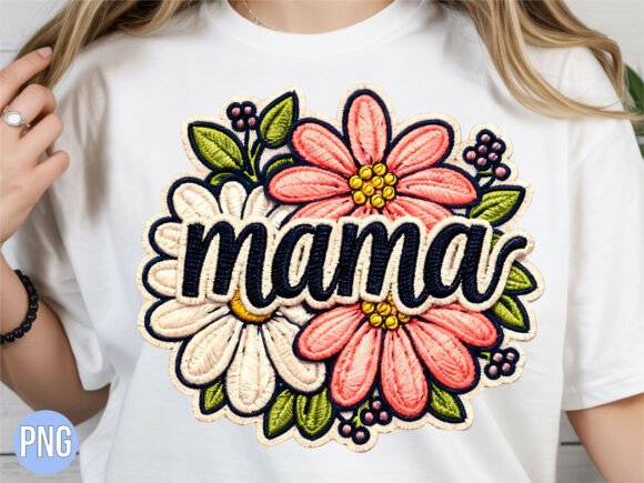 Embroidered Mama Daisy Floral Mom PNG