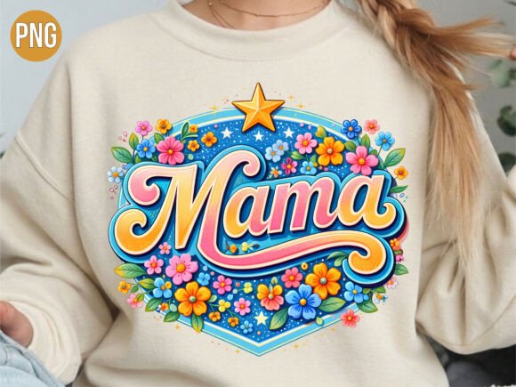 Floral Mama Star Badge PNG