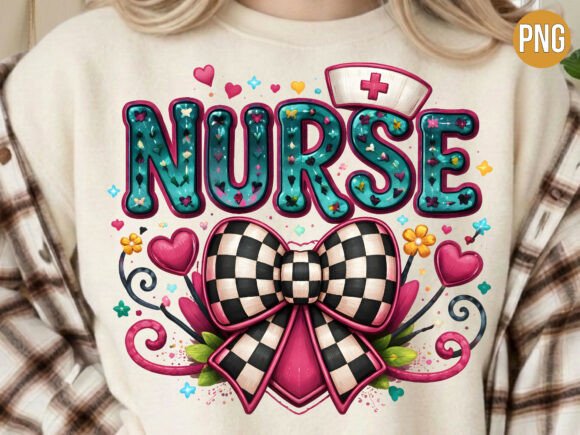 Nurse Checkerboard Bow Teal Pink PNG: Elevating Healthcare-Themed Digital Designs
