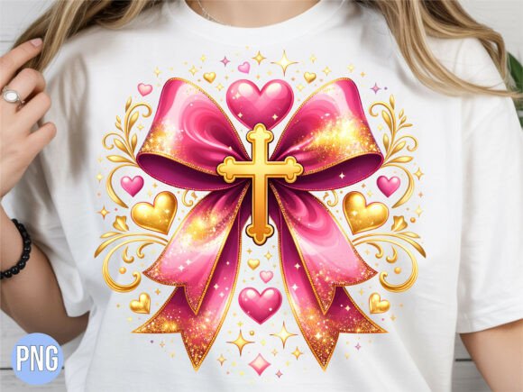 Pink Ribbon Gold Cross Heart PNG Design Guide
