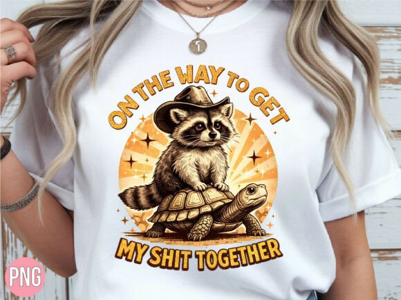Raccoon Riding Turtle Cowboy Hat PNG