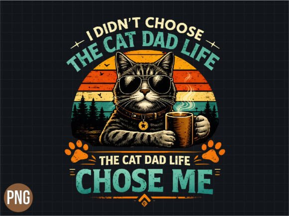 Retro Cat Dad Life Sunset Coffee PNG Guide
