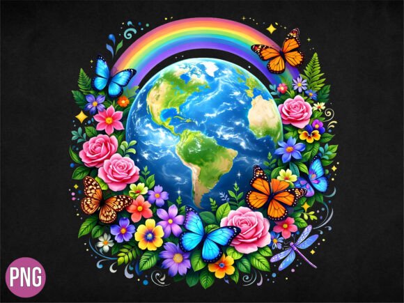 Strategic Visual Branding with Planet Earth Rainbow Floral Butterfly
