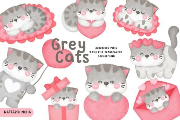 Unlock Creative Potential with the Cute Gray Cat Cartoon Clipart Bundle